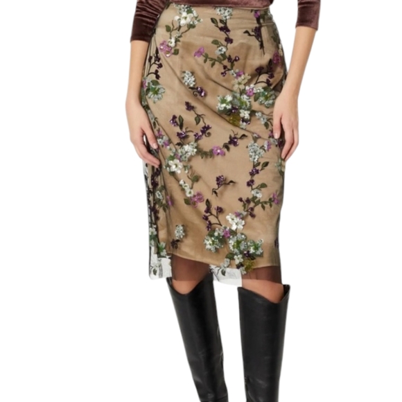 Vince Dresses & Skirts - Vince Floral Embroidered Midi Skirt - Tan and Purple